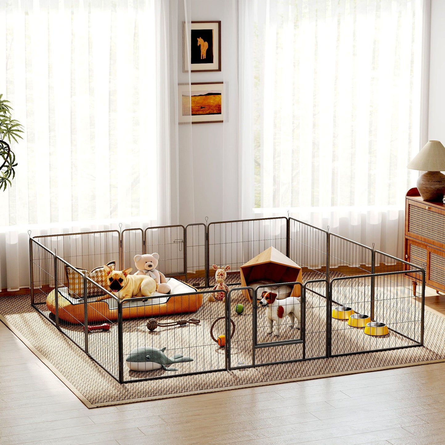 Dog Playpen, 31.5"W Heavy-Duty Metal Puppy Play Pen, Pet Exercise Fences for Outside and Indoor, DIY Design with Door fo