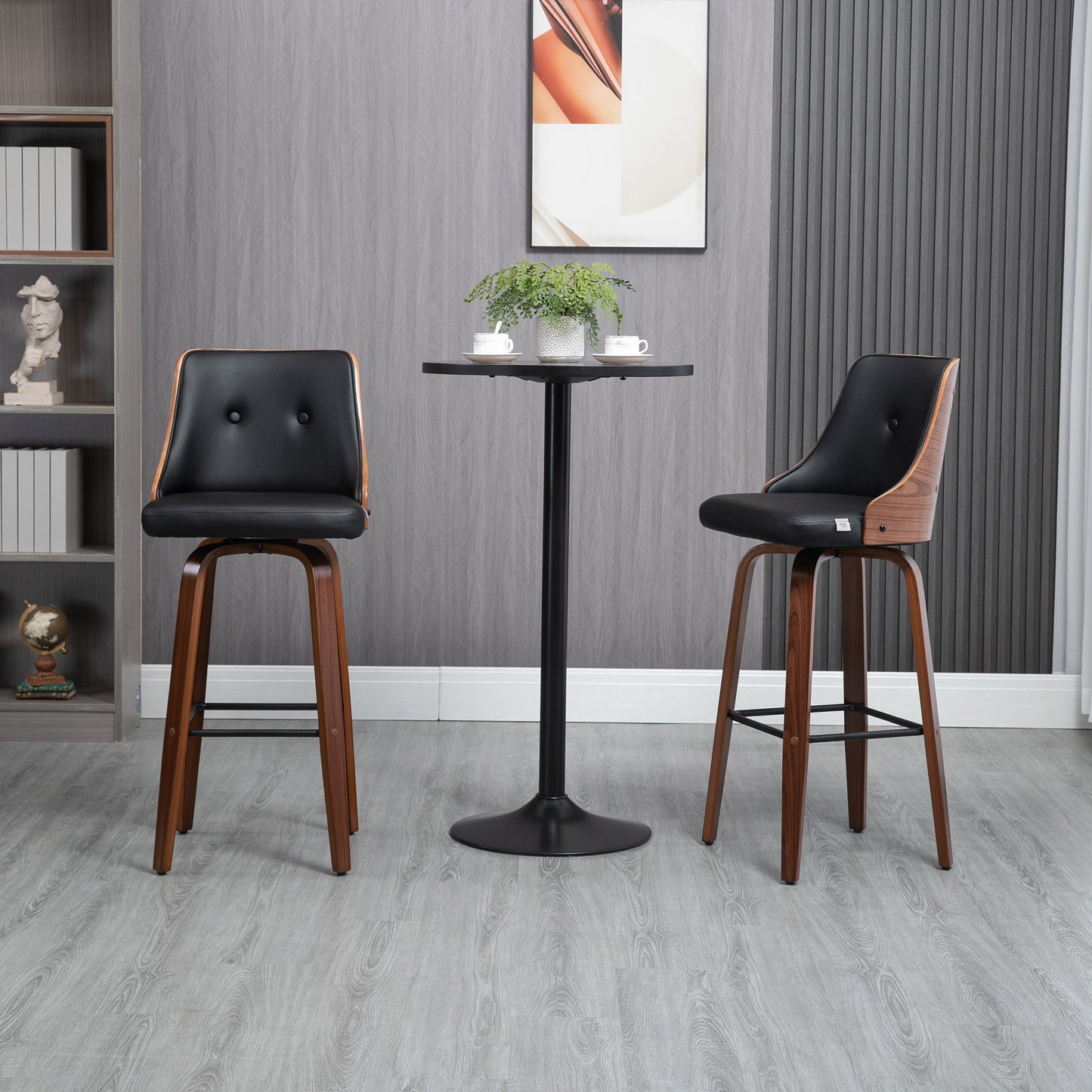 Bar Height Bar Stools Set of 2, PU Leather Upholstered Swivel Barstools with Solid Wood Legs Footrest and Tufted Back, B