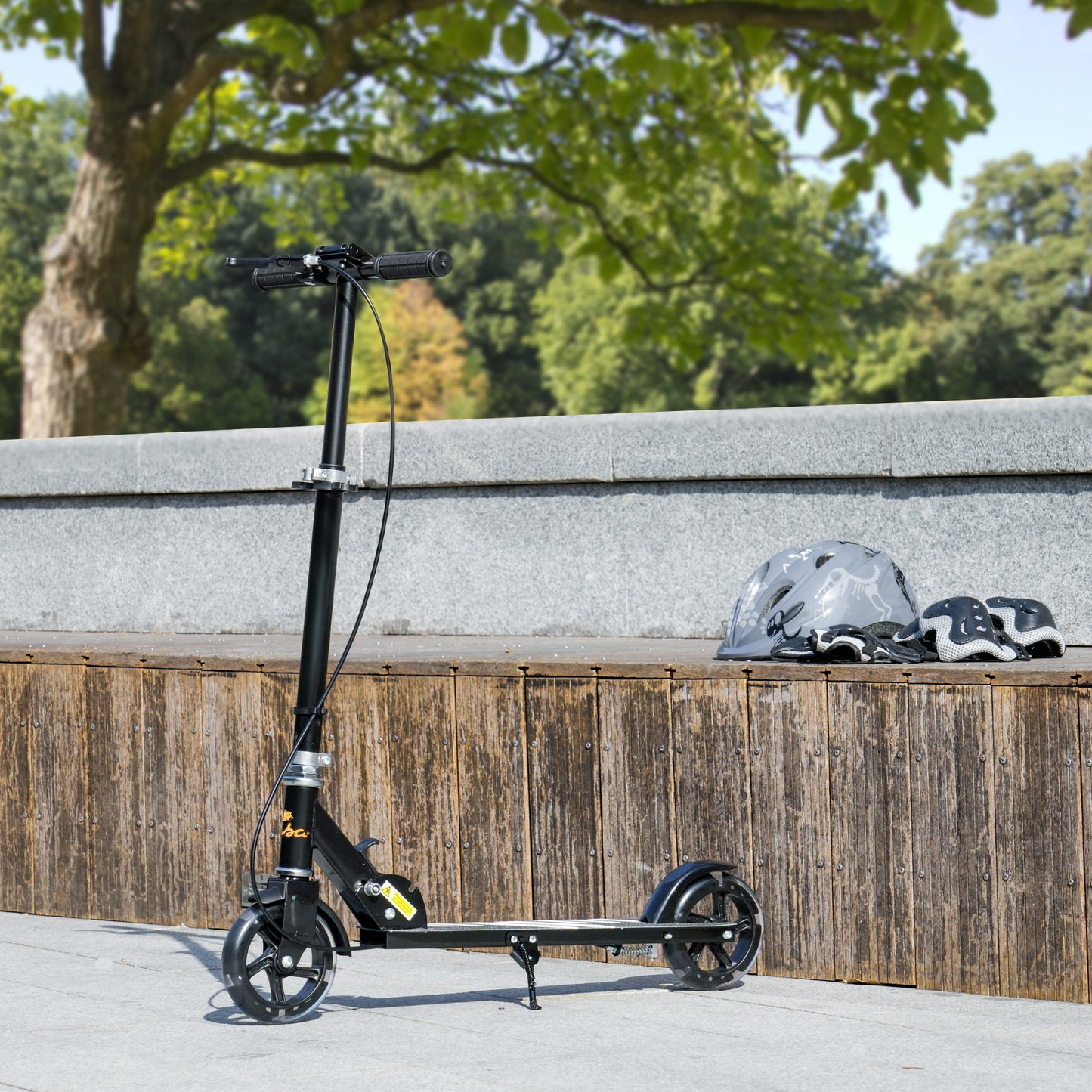 Qaba Scooter for Kids Ages 3-8 with Light Up Wheels, Adjustable Handlebar, Rear Brake & Handbrake for Girls and Boys, Bl