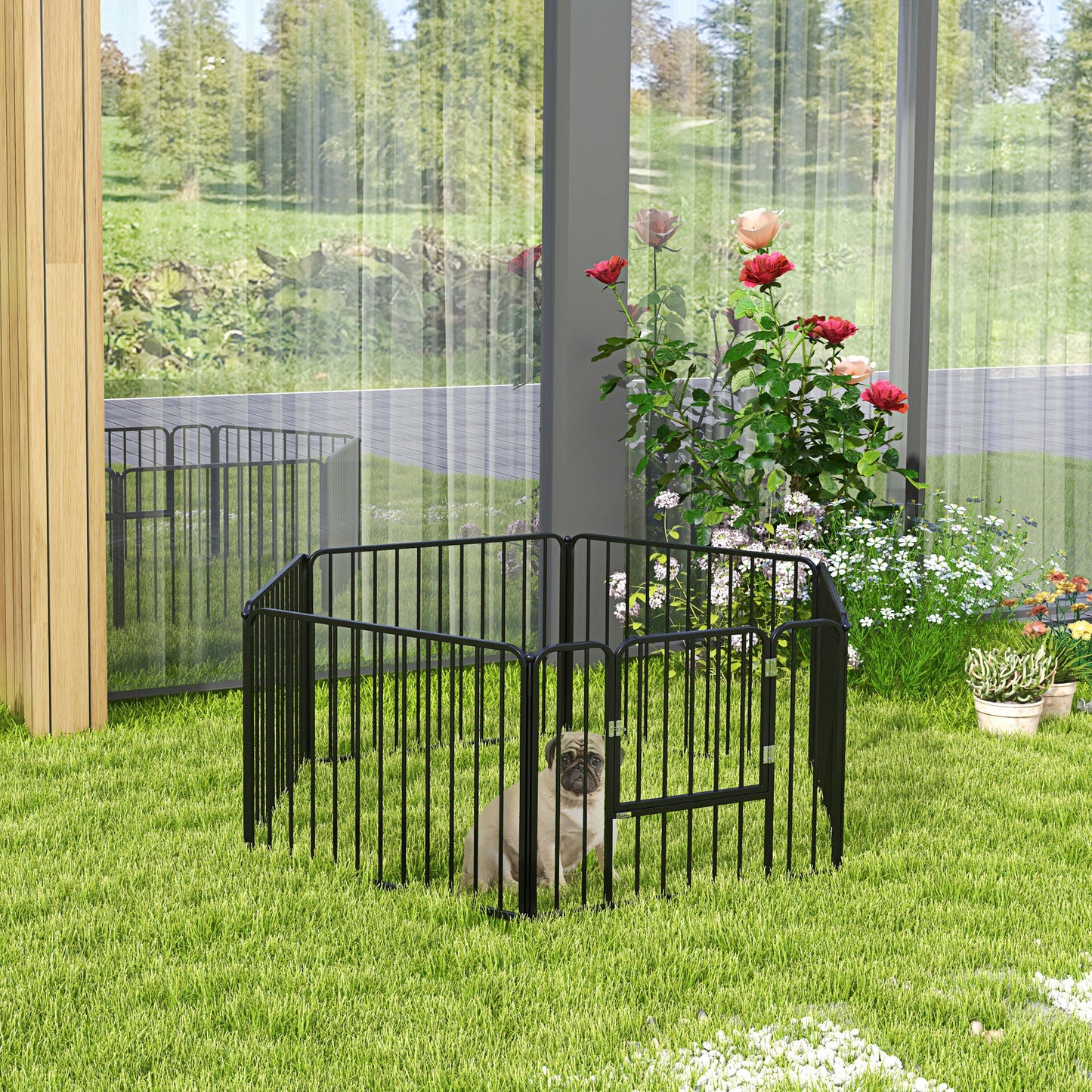 Dog Fence Outdoor 6 Panels 24" Height Indoor Steel Pet Exercise Pen DIY Design for Small Dogs
