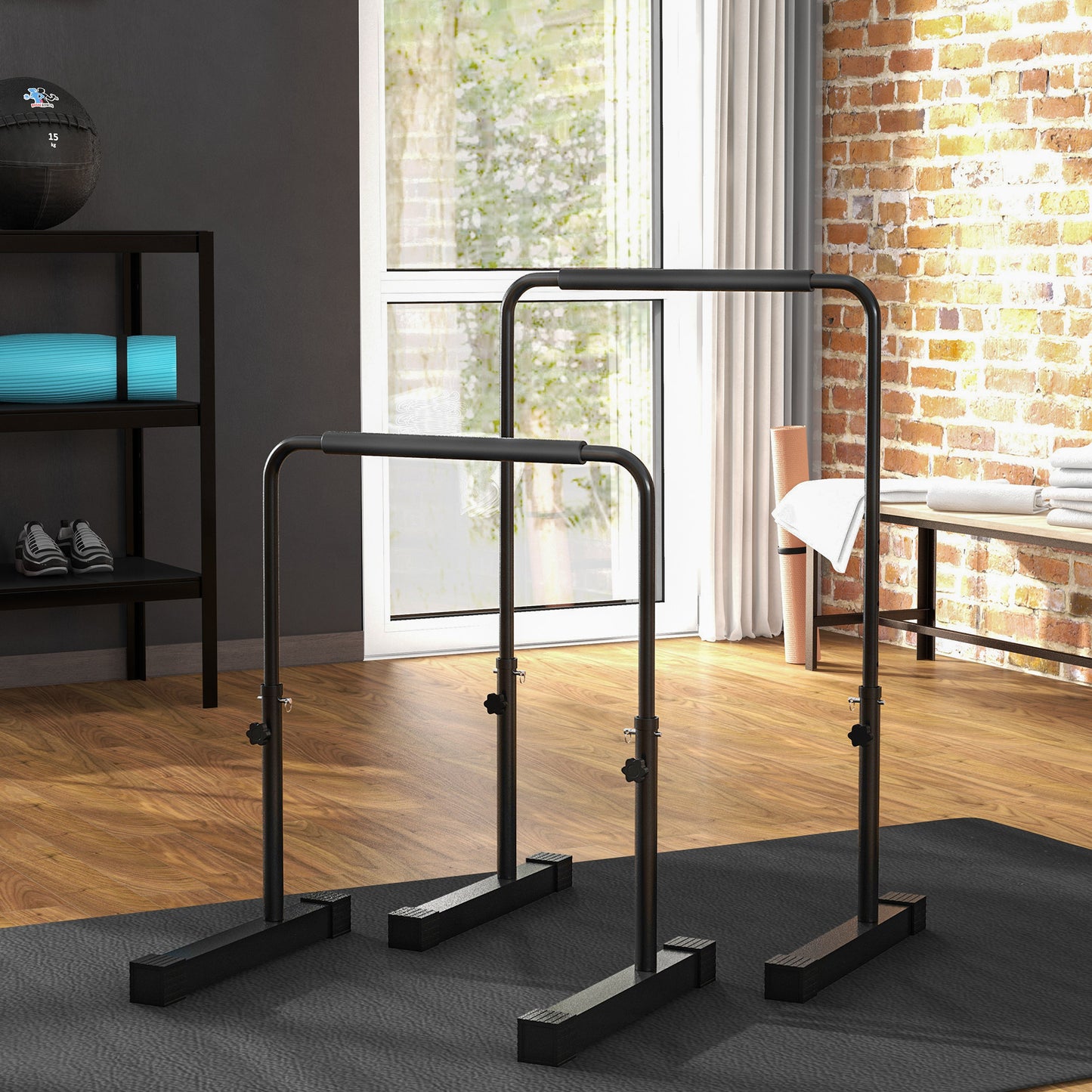 Soozier Push Up Bars, Adjustable Dip Station Parallel Bars with 4 Height Levels for Home Gym Fitness Workout