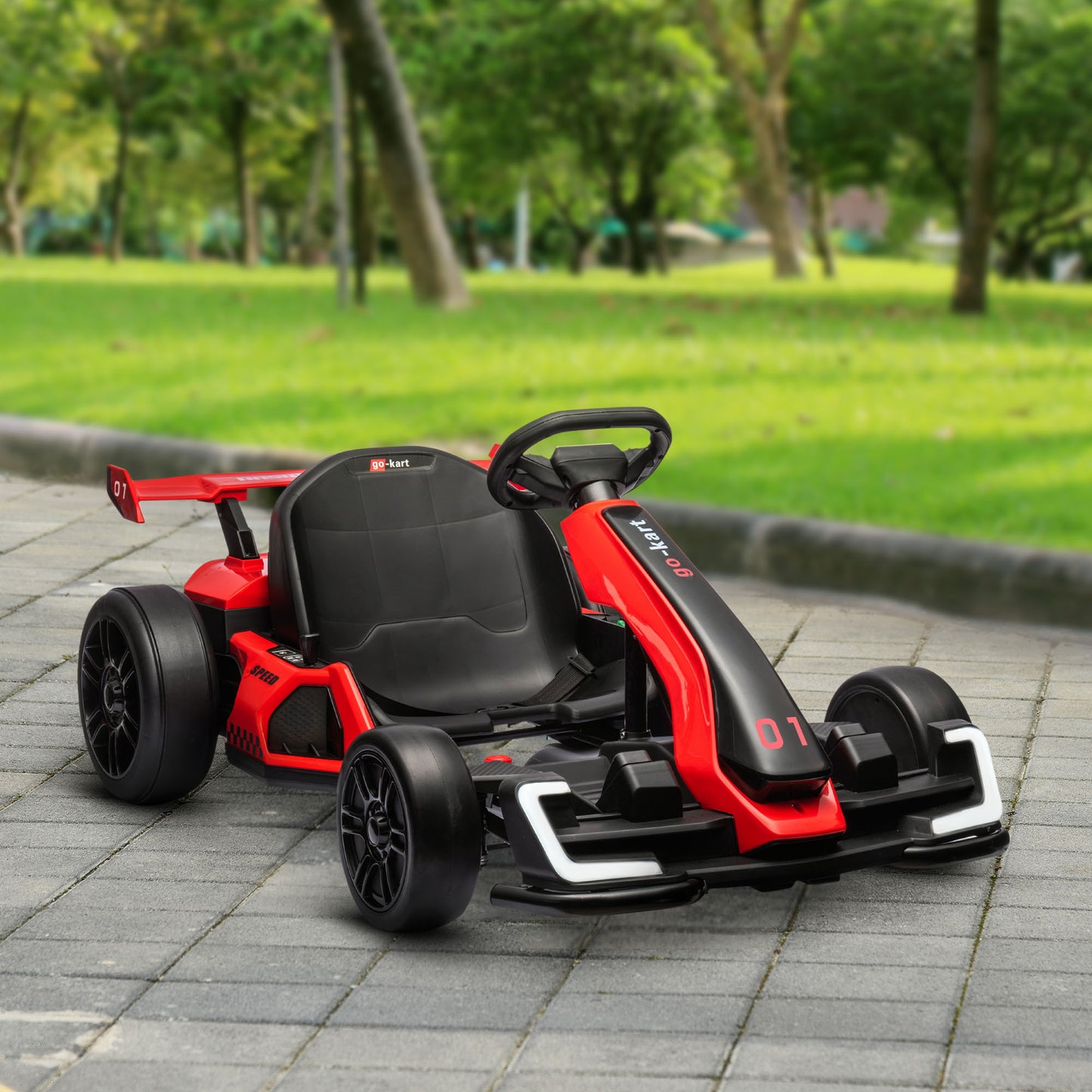 VarietyKart 24V Electric Go Kart, Battery Powered Kids Drift Kart with Adjustable Seat, Seat Belt, Horn, Music, Light, R