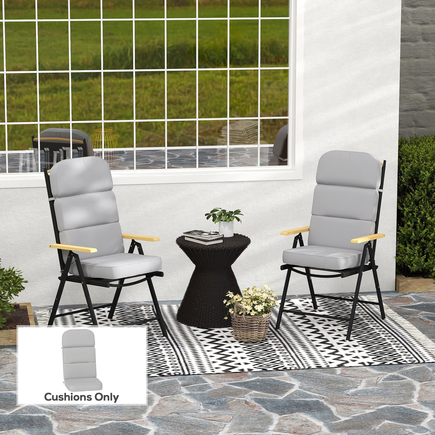 Outdoor Seat Cushion with Back, Outdoor Chair Cushion with Ties and Adjustable Strap, UPF 20+Non-Slip Patio Cushion Repl