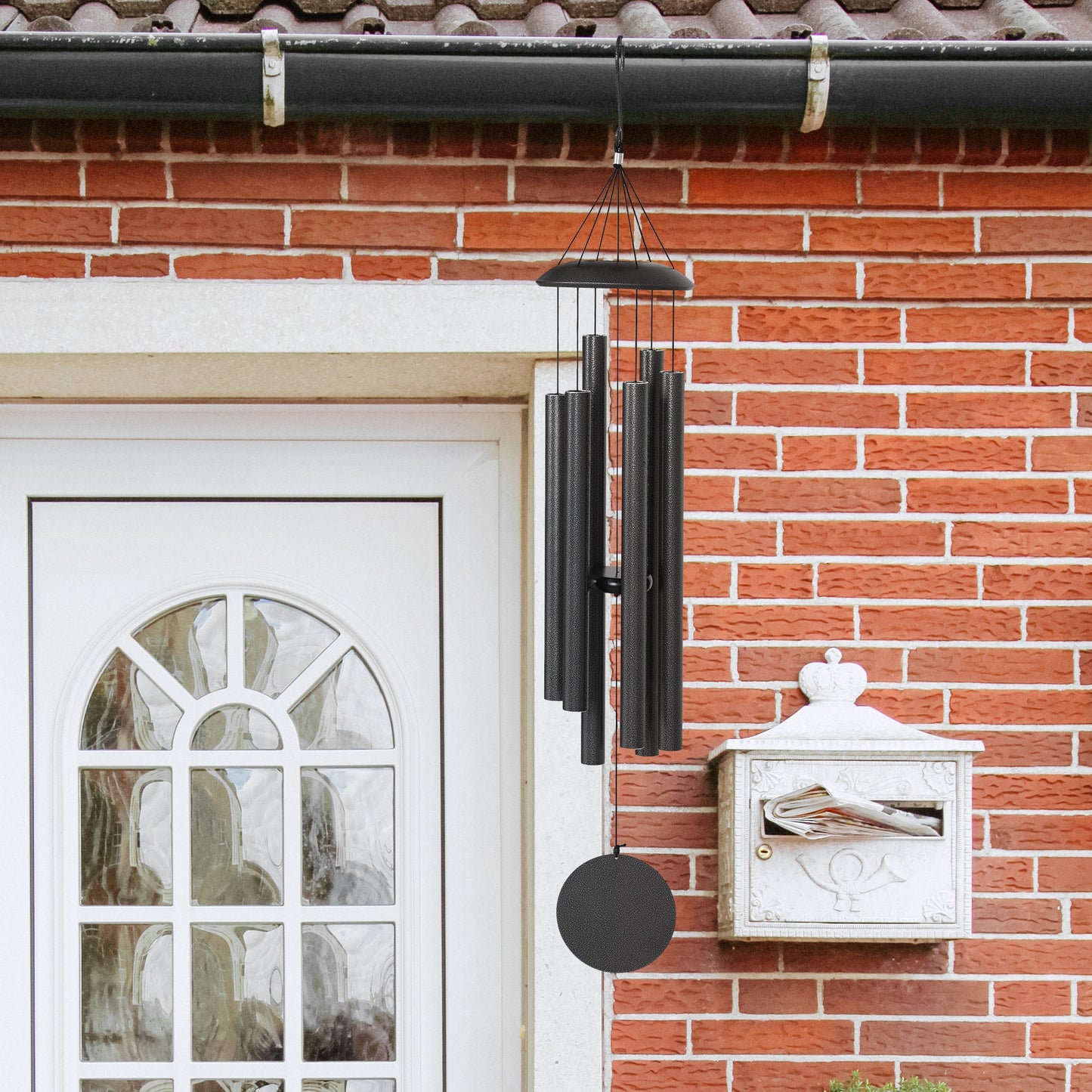 45" Wind Chimes Outdoor Deep Tone Wind Chime with 6 Aluminum Tubes and Hook for Patio, Yard, Garden Decor, Dark Grey