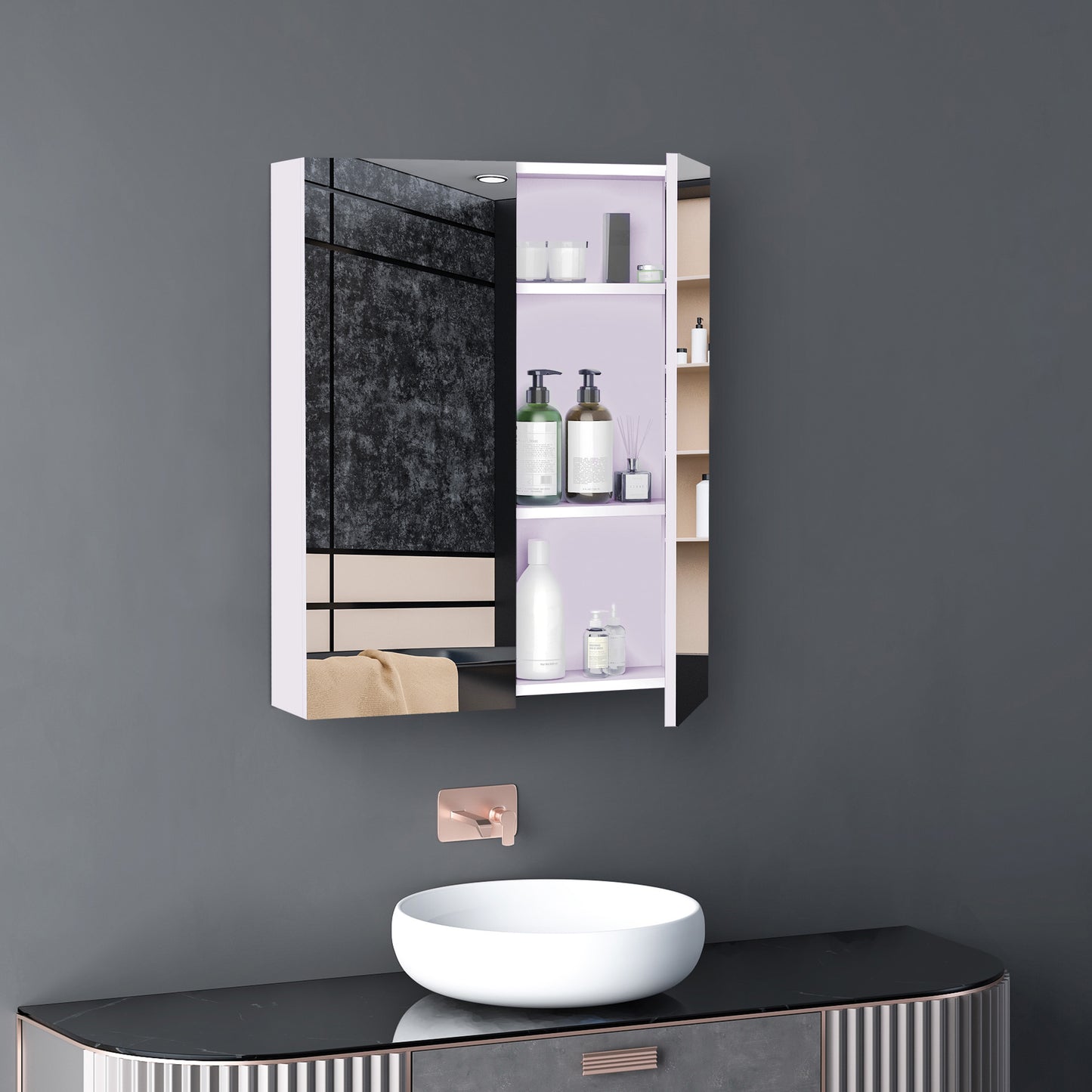 Wall Mount Medicine Cabinet with Mirror, Bathroom Mirror Cabinet Storage Organizer with Adjustable Shelf, Double Door Cu
