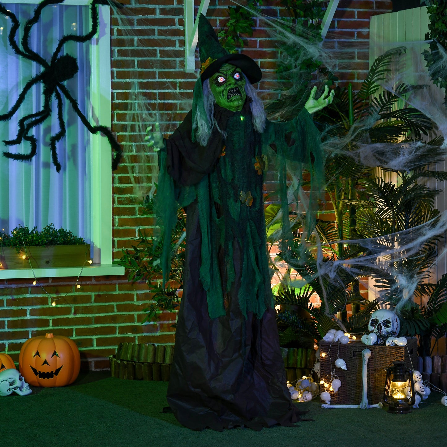 72 Inch/6ft Life Size Outdoor Halloween Decoration Witch, Animated Prop Decor with Sound and Motion Activated, Light Up