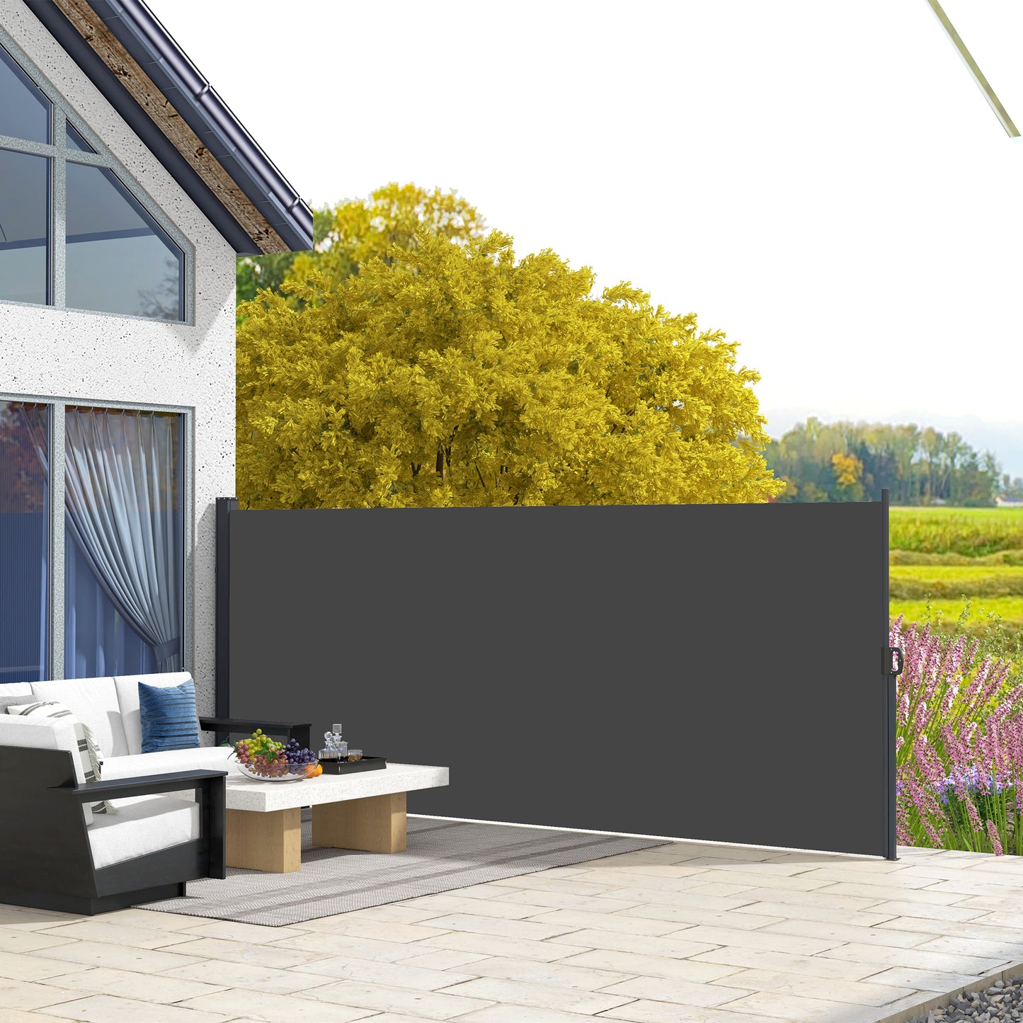 13' x 5' Retractable Side Awning, Outdoor Privacy Screen for Garden, Hot Tub, Balcony, Terrace, Pool, Black