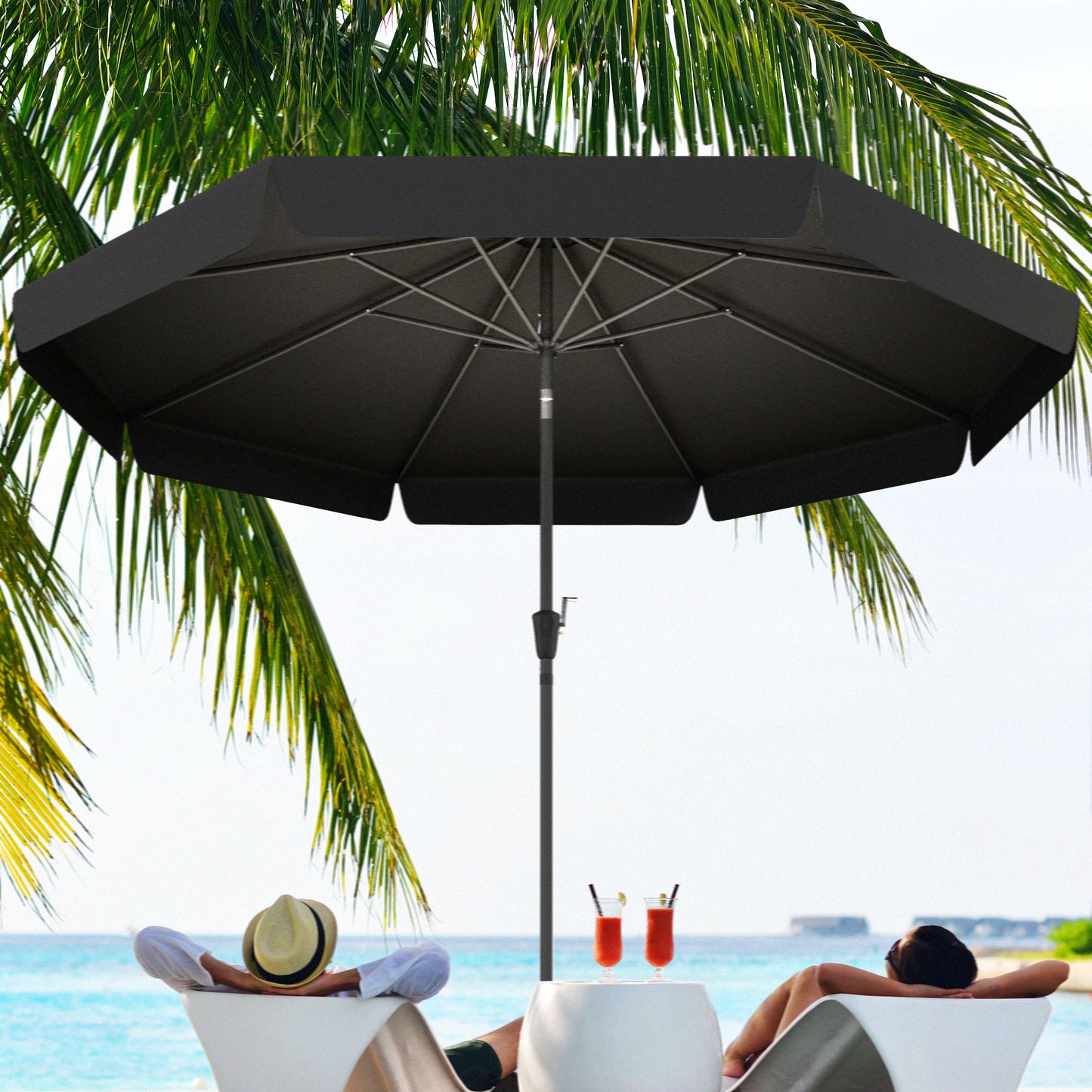 8.5 ft Outdoor Market Table Umbrella, Round Patio Umbrella with Tilt and Crank for Garden, Backyard, Deck, Black