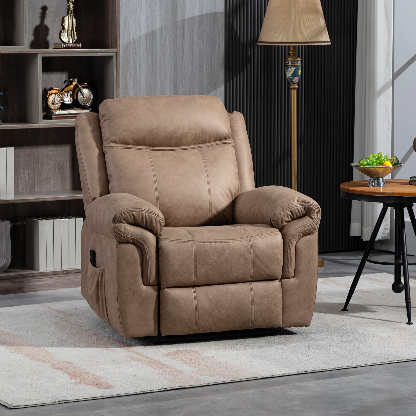 Manual Recliner Chair with Vibration Massage, Side Pockets, Microfibre Reclining Chair Nursing Chair for Living Room, Br
