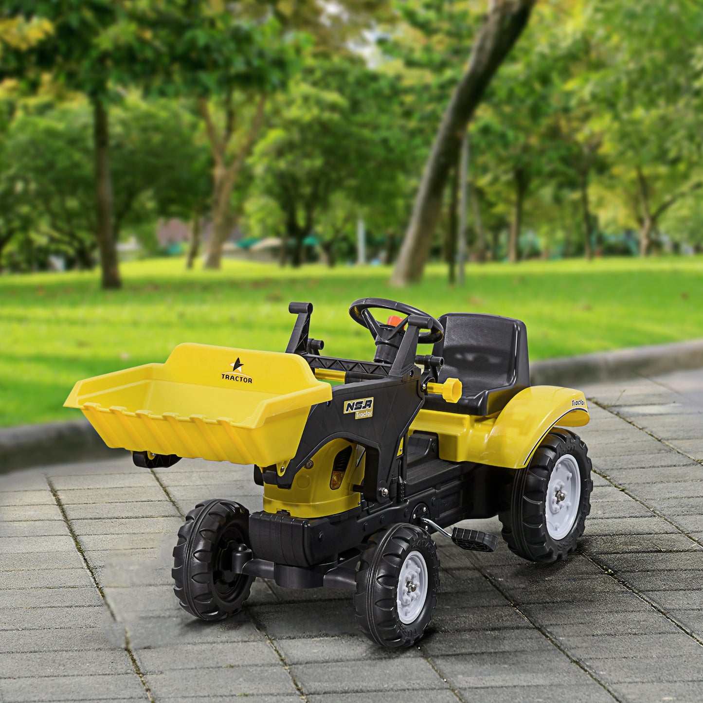 VarietyKart Ride on Tractor for Kids, Pedal Construction Car with Front Loader Digger for 3 Years Old, Yellow