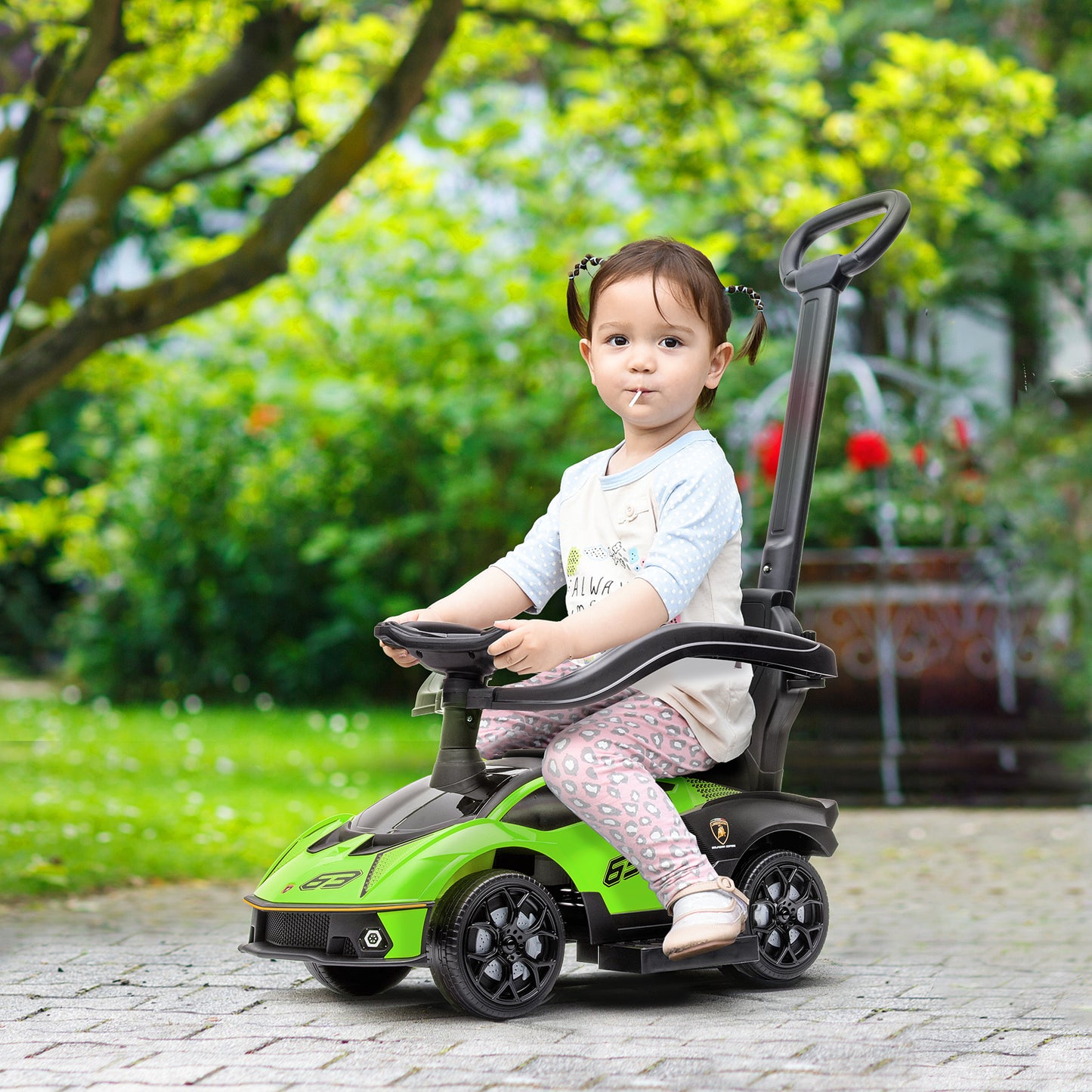 VarietyKart 3 in 1 Ride on Push Car for Toddlers, Licensed Kids Sliding Car with Safety Protection Footrest Horn, Green