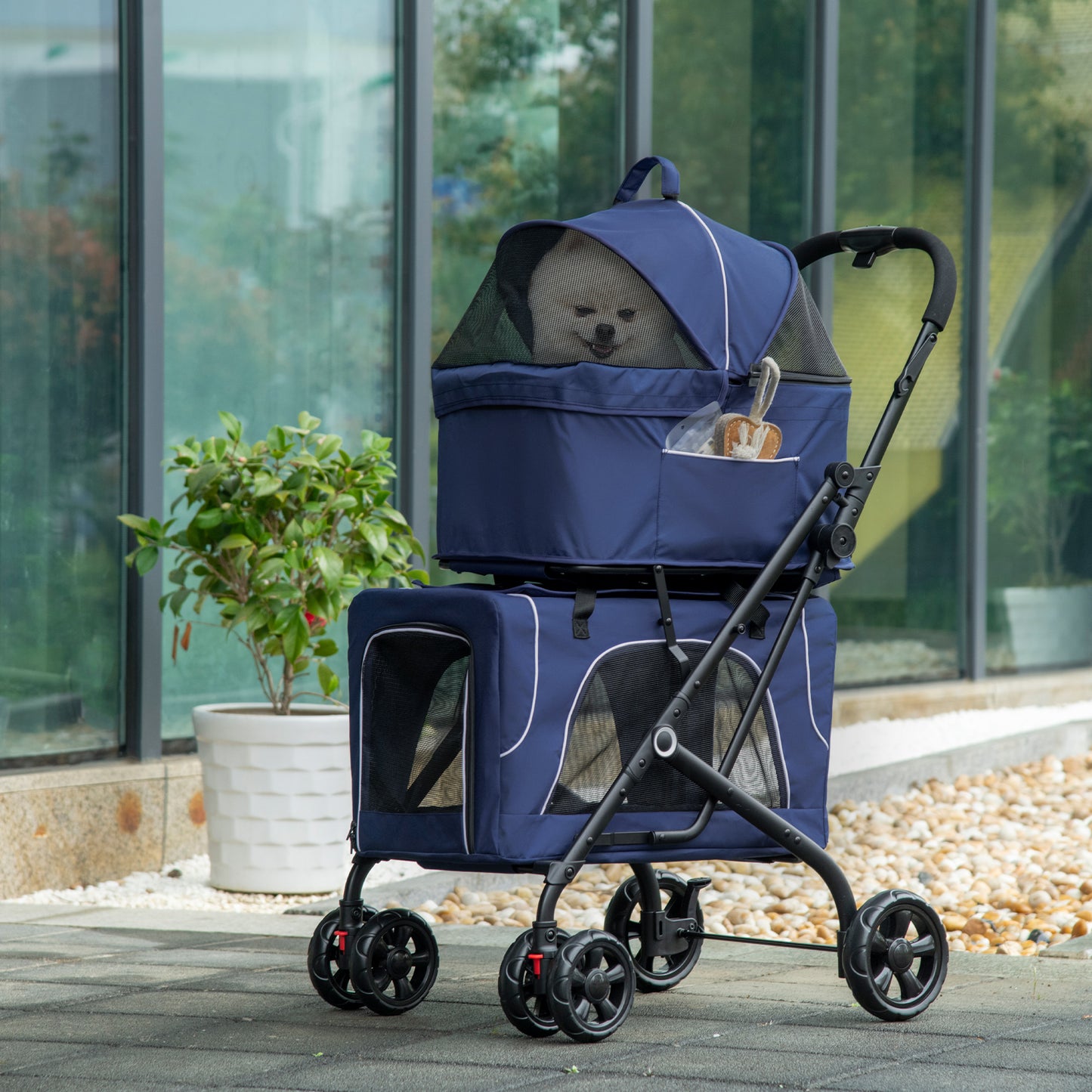 3-in-1 Double Pet Stroller for Small Miniature Dogs Cats with Removable Carrier, Foldable Travel Carrier Bag, Car Seat,