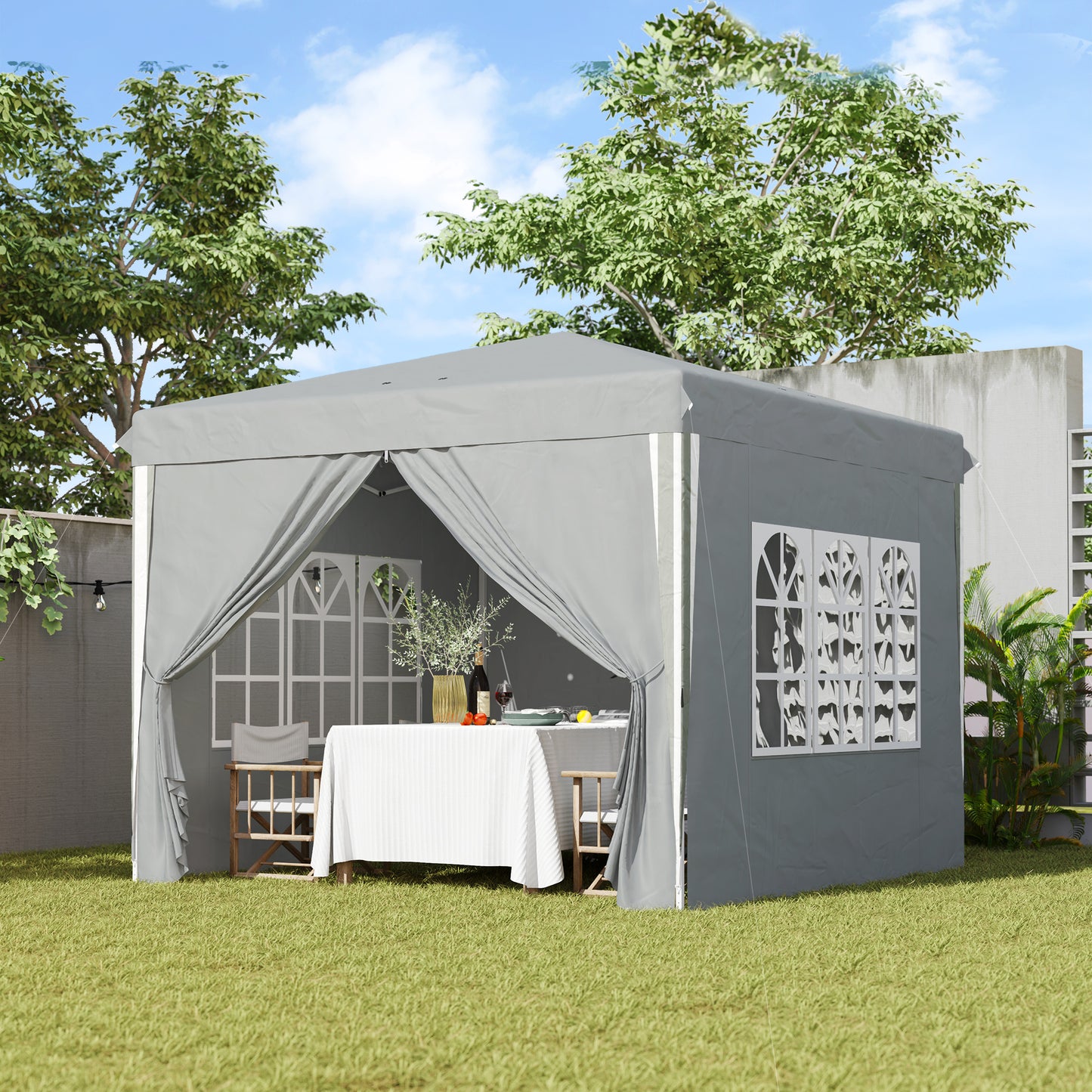 10' x 10' Pop-Up Canopy Tent with Sidewalls, Height-Adjustable, Carry Bag Included, for Outdoor, Garden, Patio, Light Gr