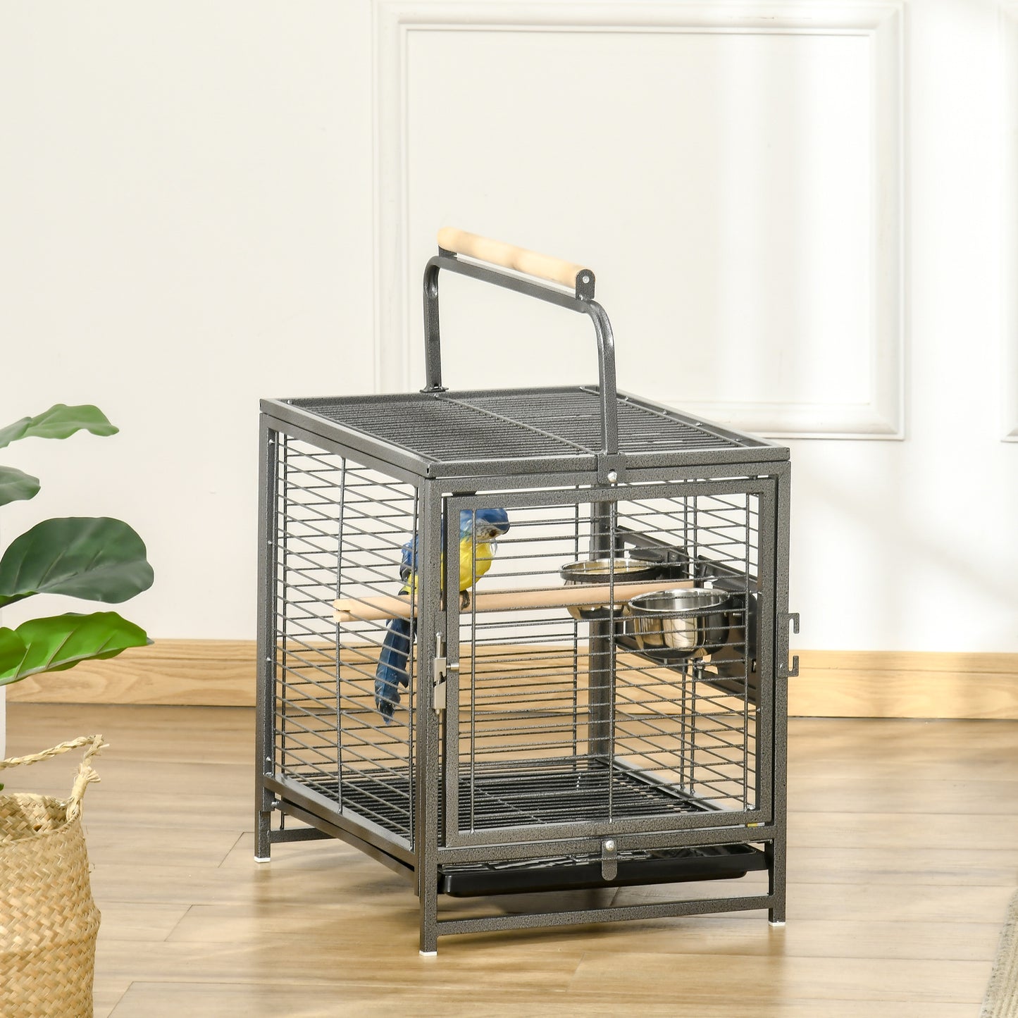 Bird Travel Carrier Cage, Portable Metal Bird Cage for Parrots Conures Cockatiel Parakeets with Stand Perch, Stainless S