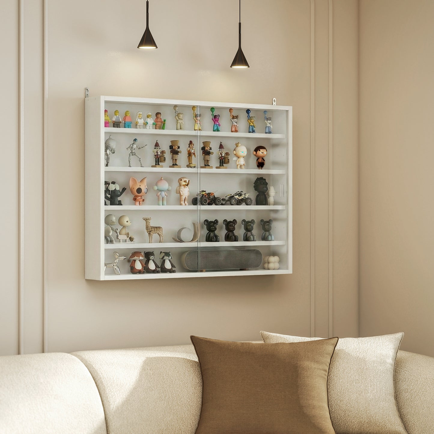 5-storey Display Cabinet, Shot Glass Display Case, Glass Curio Cabinet with 2 Glass Doors and 4 Adjustable Shelves, Whit
