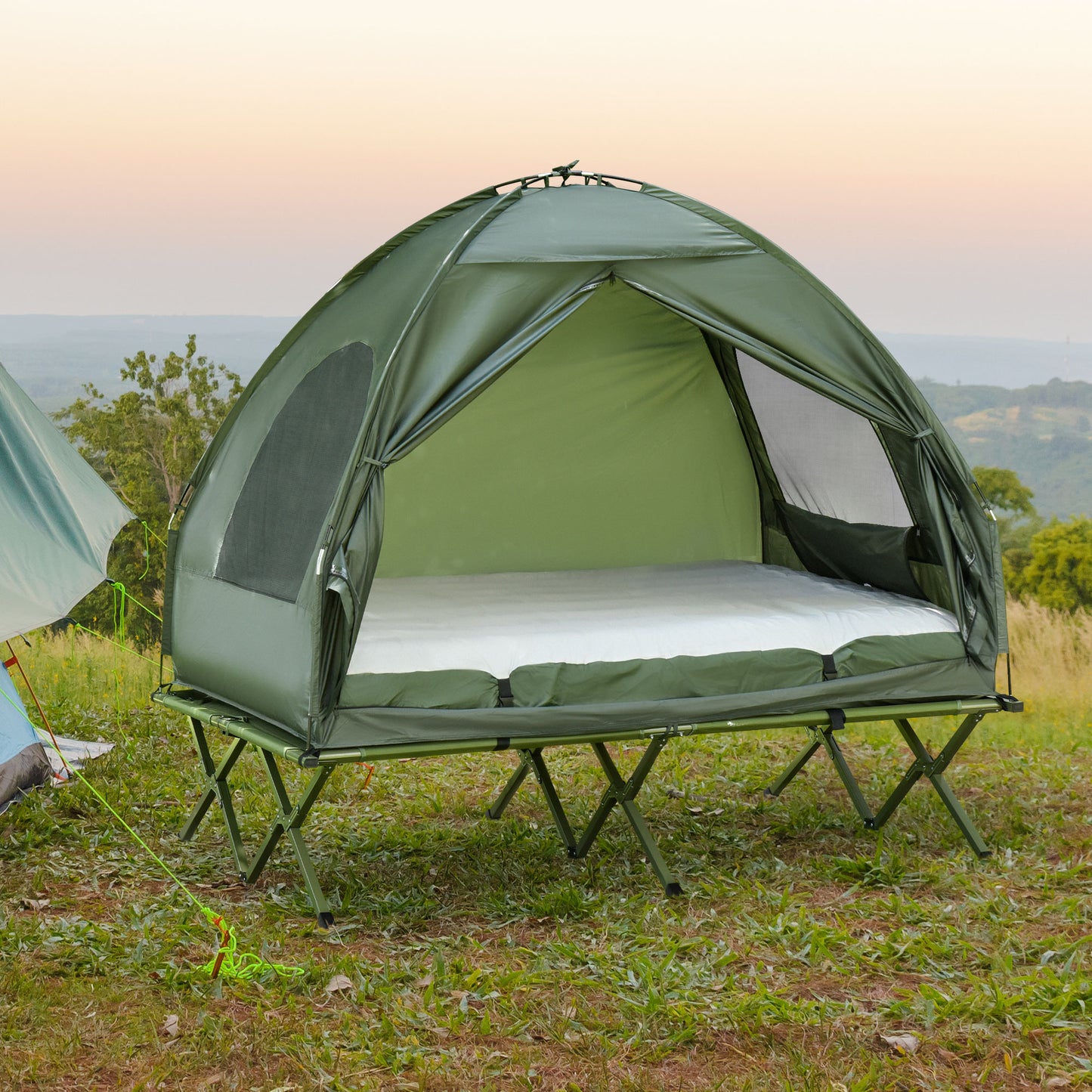 All in 1 Camping Combo Portable Folding Camping Tent Cot Air Mattress w/ Carry Bag and Pump Hiking Shelter Sleeping Bed