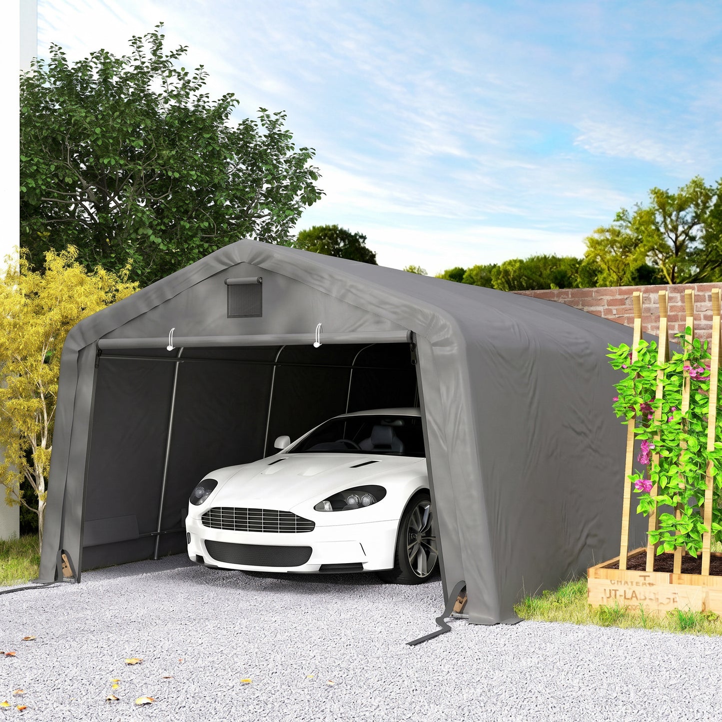 12' x 20' Portable Garage, Heavy Duty Carport Canopy with Ventilation Windows and Large Roll-up Door, Light Grey