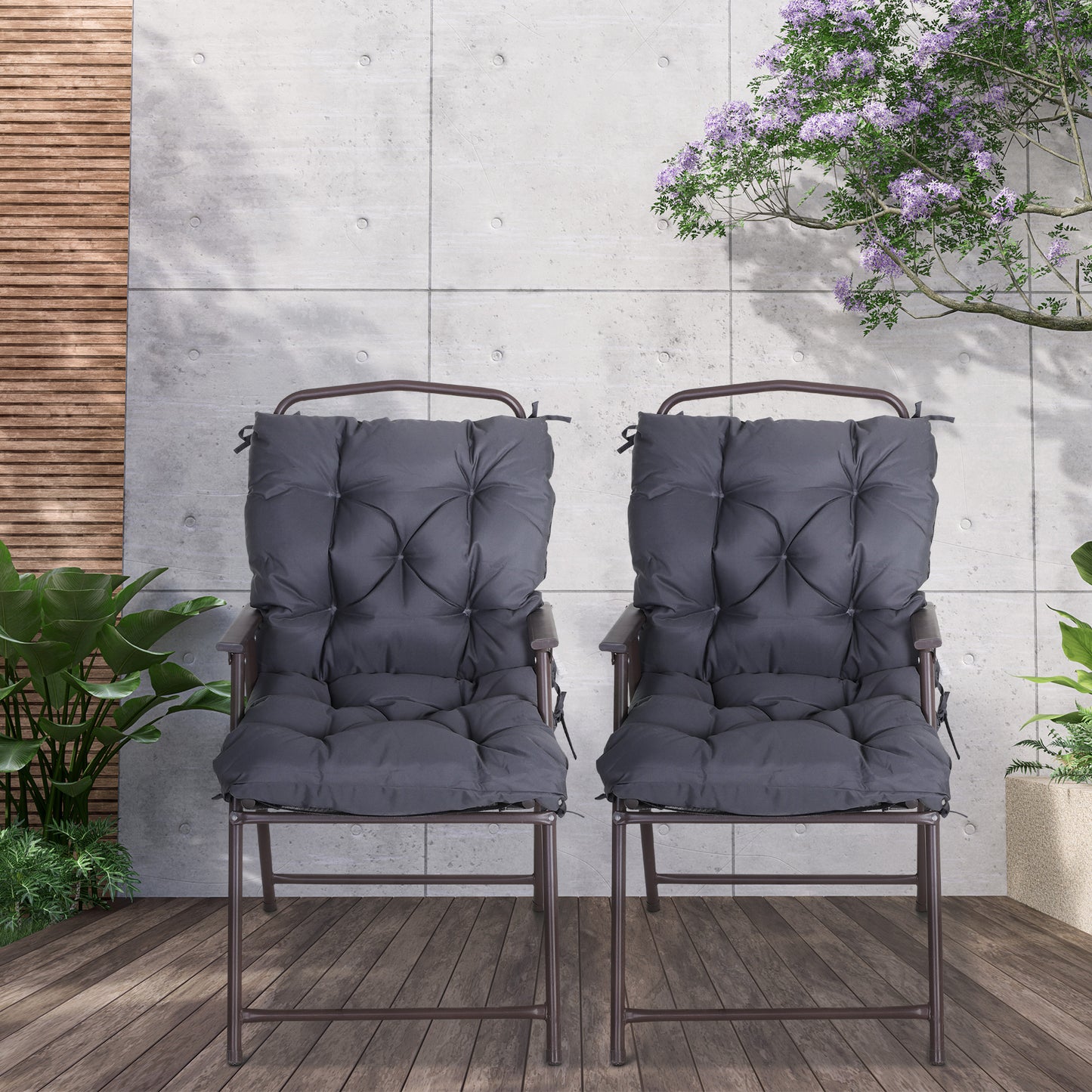 Patio Chair Cushions Set of 2, 39" x 20" x 3" Outdoor Tufted Cushion Set with Ties for Indoor Outdoor Garden Furniture,