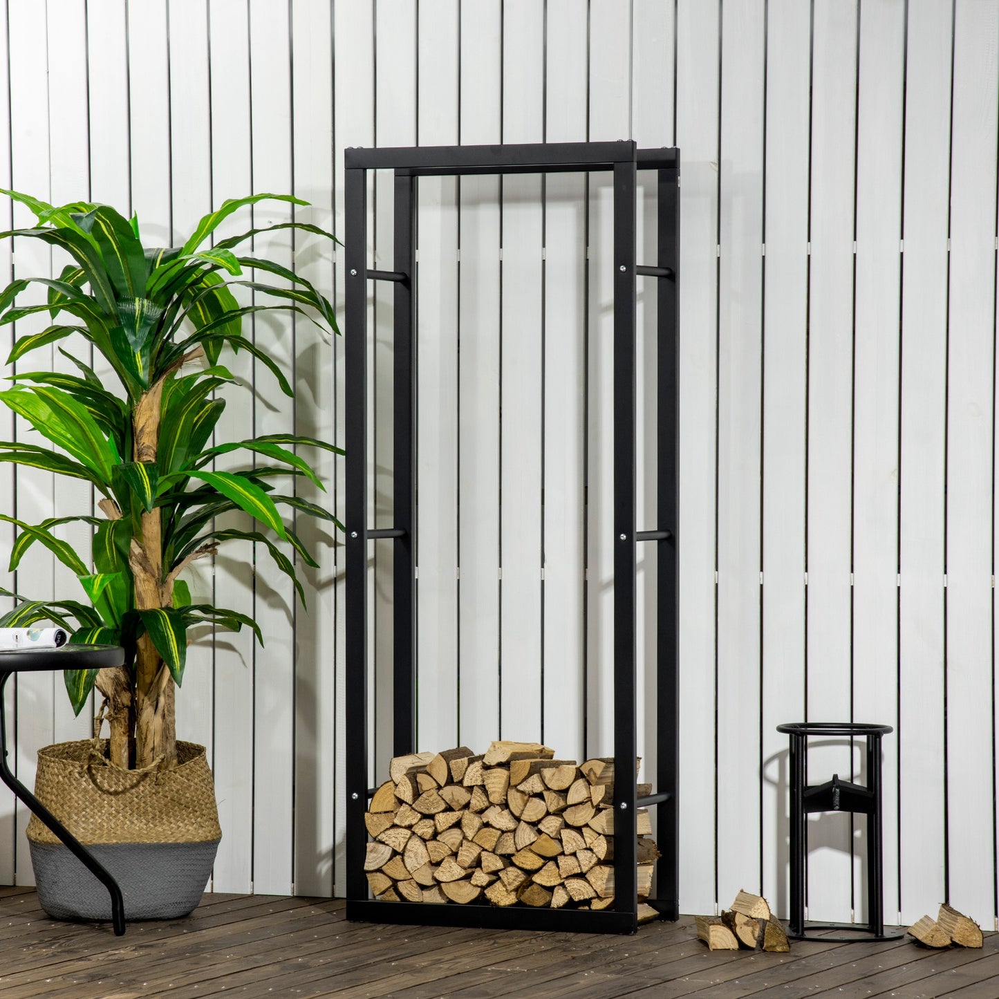 23.6" x 9.8" x 59.1" Firewood Rack Outdoor, Log Holder Fireplace Storage Rack with Handles and 220 lbs. Weight Capacity,
