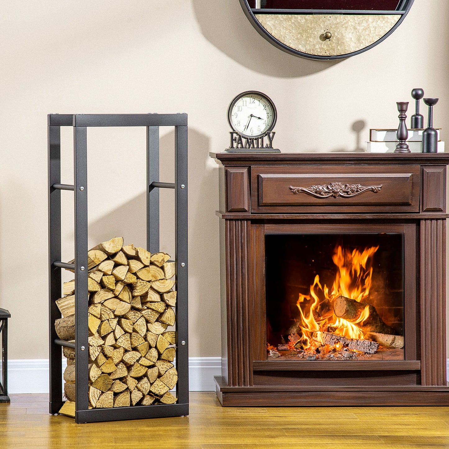 15.7" x 9.8" x 39.4" Firewood Rack Outdoor, Log Holder Fireplace Storage Rack with Handles and 220 lbs. Weight Capacity,