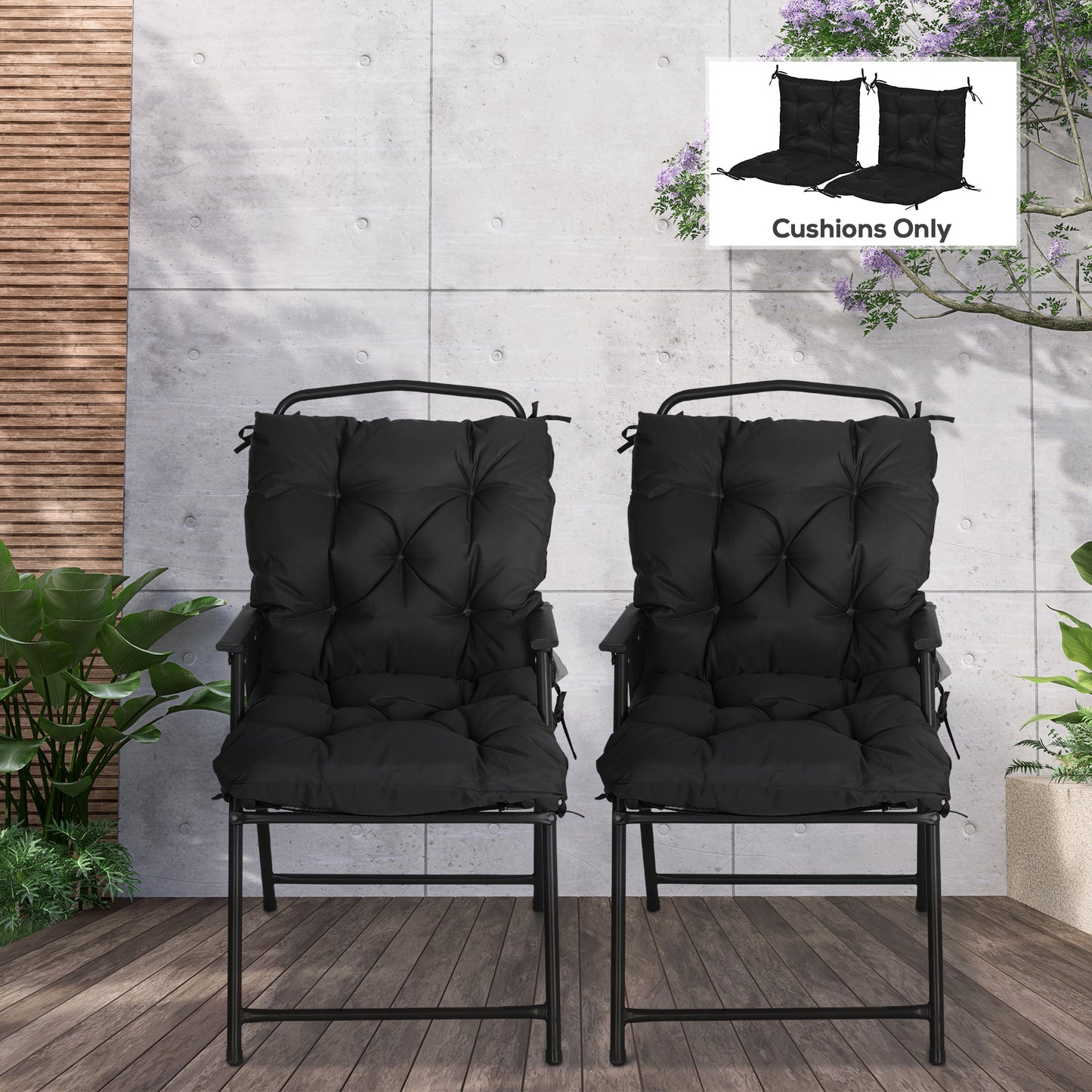 Patio Chair Cushions Set of 2, 39" x 20" x 3" Outdoor Tufted Cushion Set with Ties for Indoor Outdoor Garden Furniture,