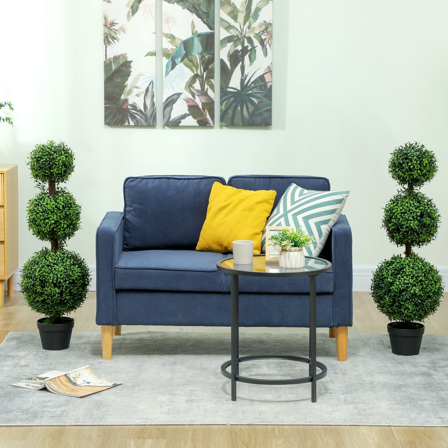 2 Pack 40" Artificial Trees, Boxwood Topiary Ball Trees with Pot for Indoor, Outdoor, Home Office, Living Room, Green