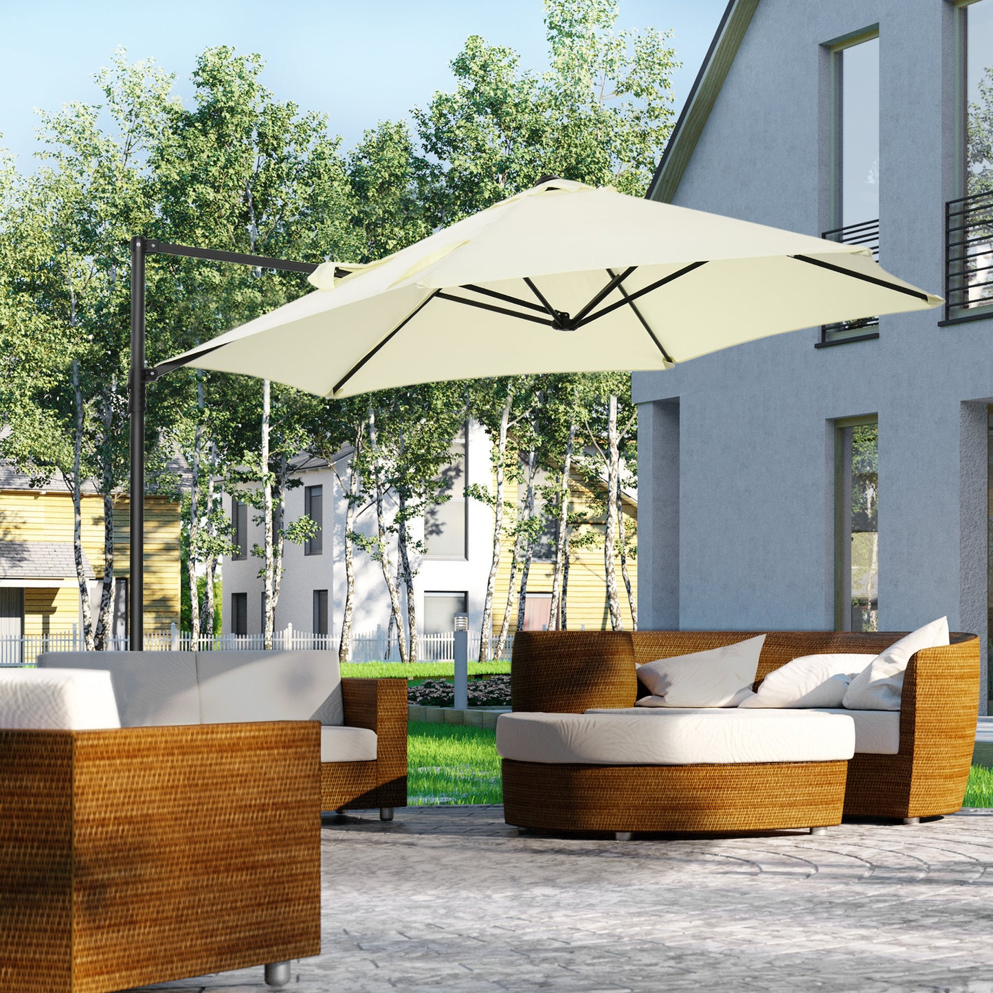 8.5FT Offset Patio Umbrella with 360° Rotation, Outdoor Cantilever Roma Parasol Hanging Sun Shade Canopy Shelter with Cr