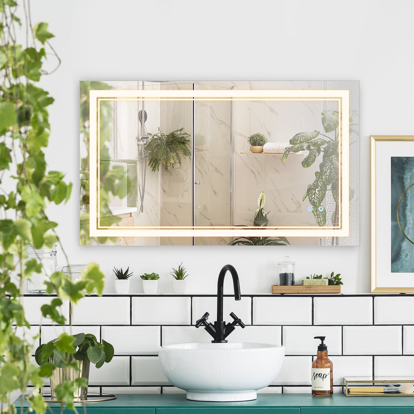 40" x 24" LED Bathroom Mirror, Dimmable Lighted Wall-Mounted Mirror, with 3 Colour, Smart Touch, Plug-in, Vertical or Ho