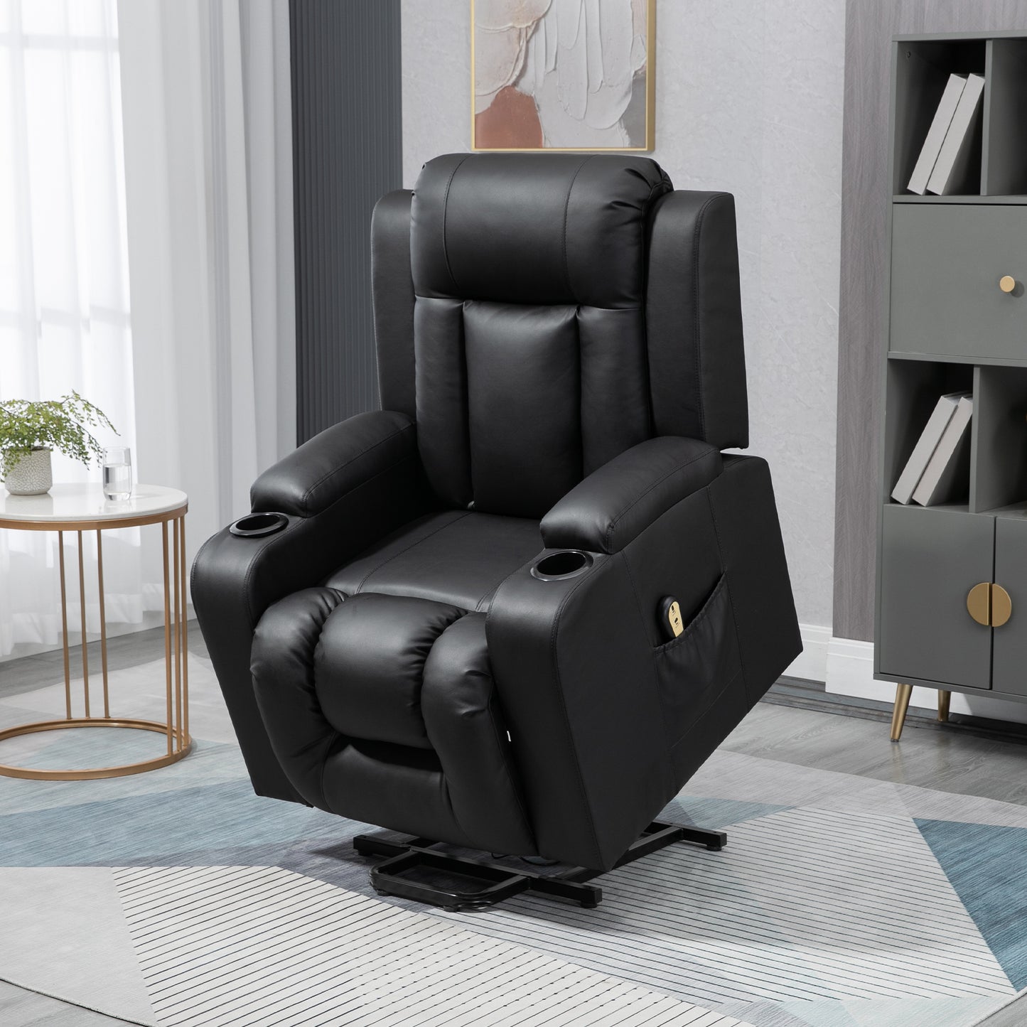 Power Lift Recliner Chair for Elderly, PU Leather Electric Recliner Chair with Footrest, Remote Control, Side Pockets an