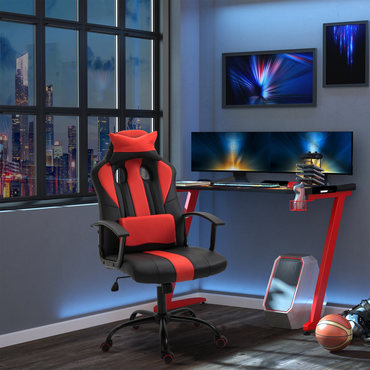 Office Chair High Back Racing Style Gaming Chair Adjustable PU Leather Swivel Computer Task Seat with Lumbar Support and