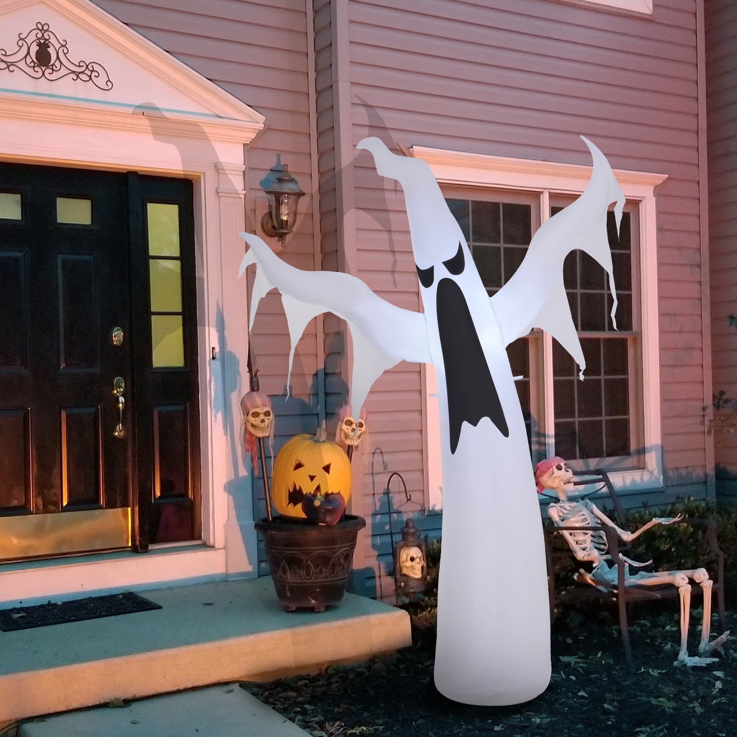 6FT Tall Halloween Inflatable White Ghost, Outdoor Blow Up Yard Decoration with LED Lights for Garden, Lawn, Party, Holi