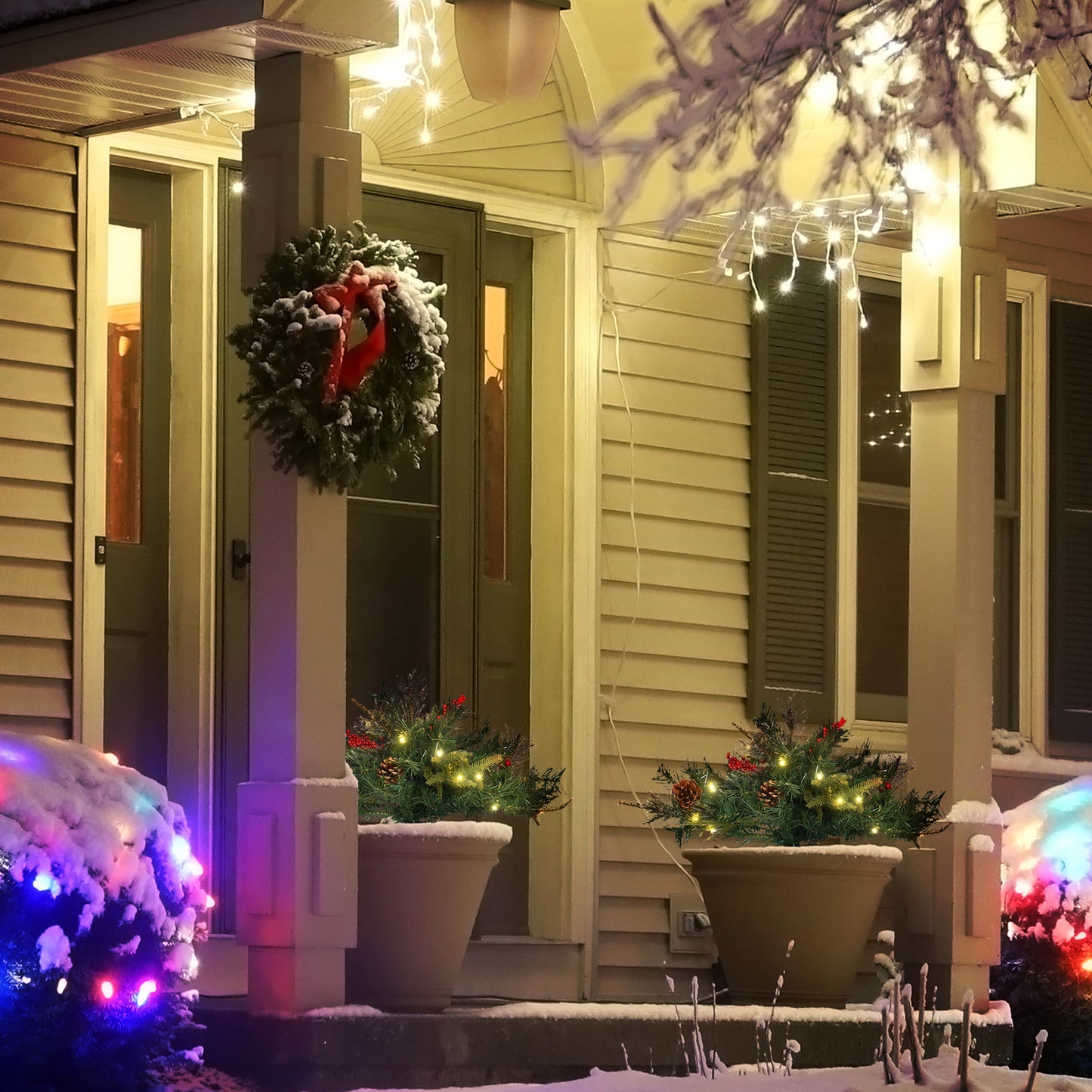 1.5 Foot/16 inch 2 Pack Prelit Artificial Christmas Tree Cordless with 69 Branches, Warm White LED lights, Red Berries,