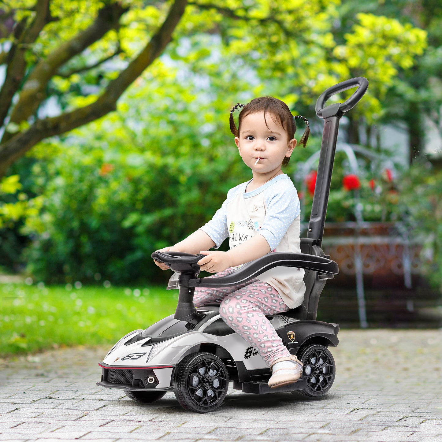 VarietyKart 3 in 1 Ride on Push Car for Toddlers, Licensed Kids Sliding Car with Safety Protection Footrest Horn, White