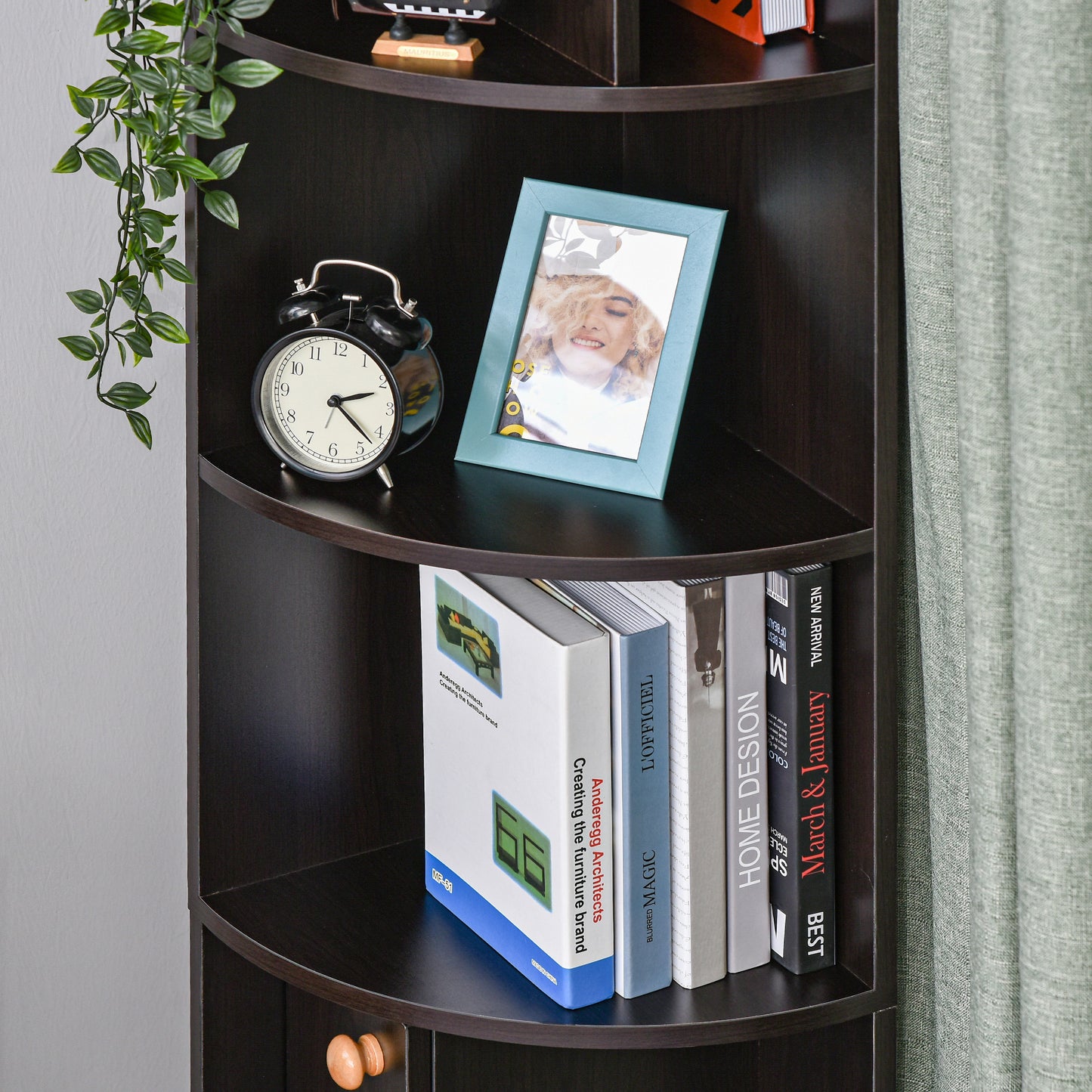 5-Tier Corner Bookcase, Storage Bookshelf, Freestanding Display Shelves with Open Compartments and Cabinet for Home Offi