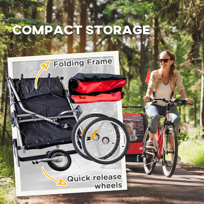 VarietyKart 2-in-1 Bike Trailer for Kids, Foldable 2-Seat Baby Stroller with 5-Point Harness, Rubber Wheels, Storage Bag