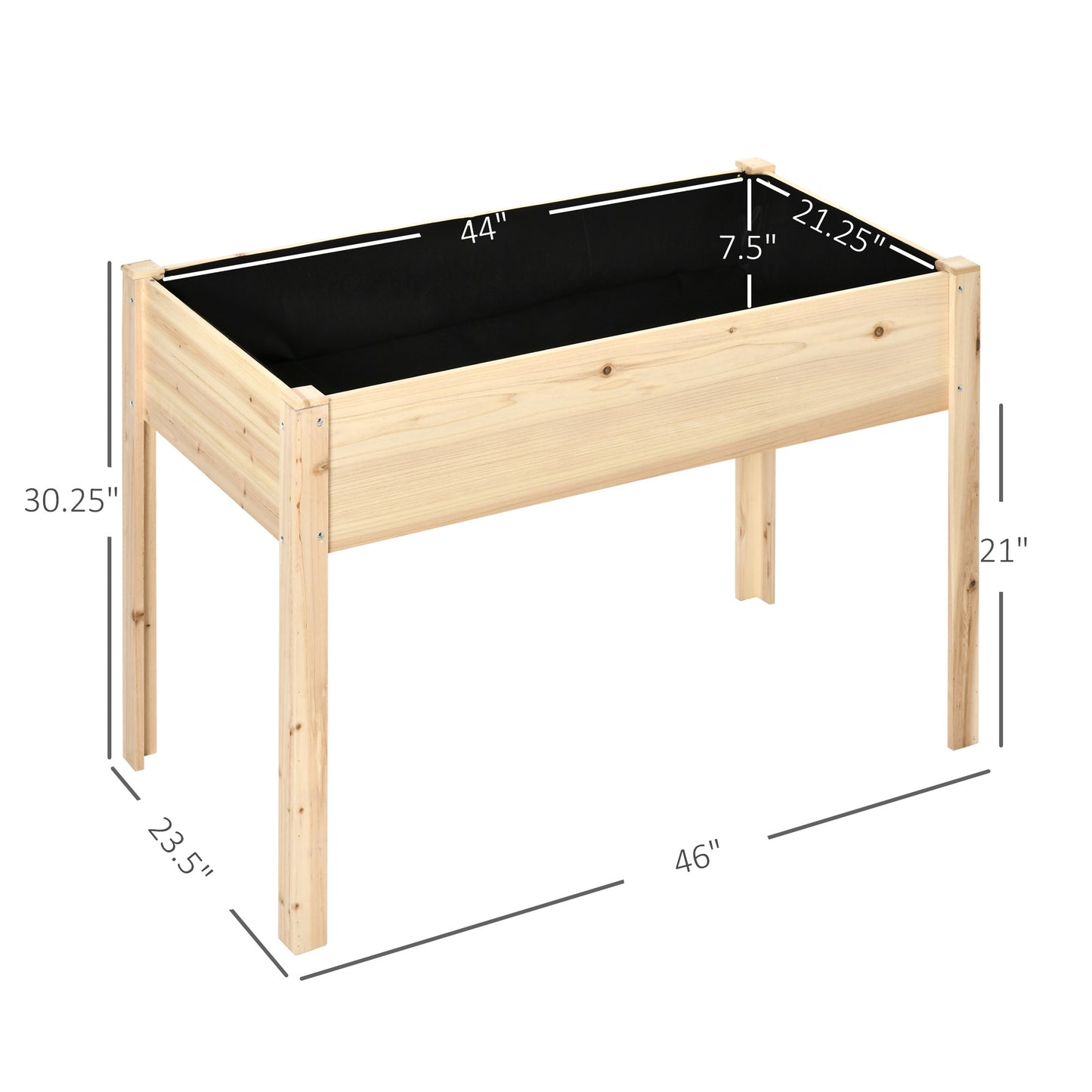 46'' x 24'' Raised Garden Bed, Wooden Elevated Planter Box with Non-Woven Liner for Vegetable, Flower, Herb in Patio, Ba