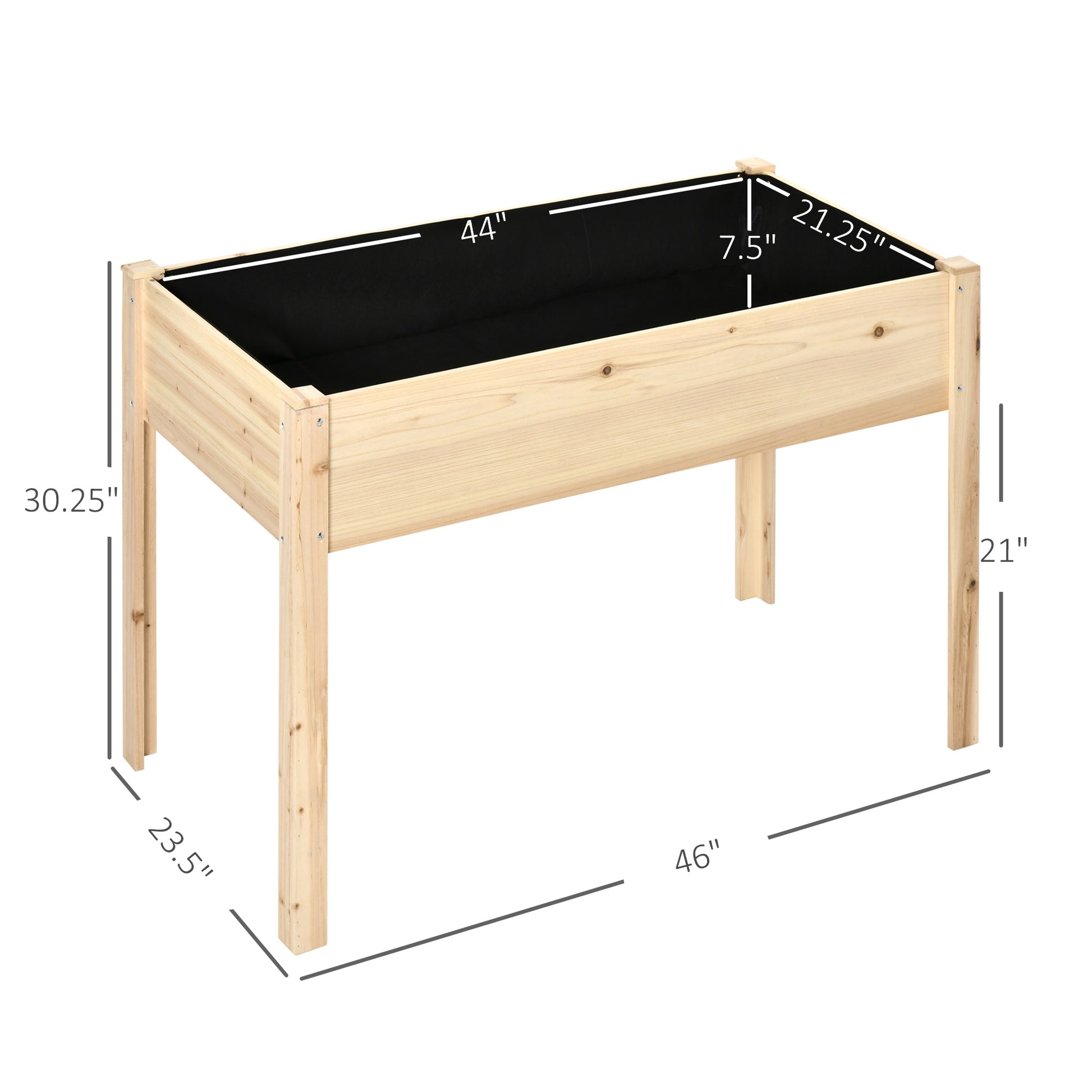 46'' x 24'' Raised Garden Bed, Wooden Elevated Planter Box with Non-Woven Liner for Vegetable, Flower, Herb in Patio, Ba
