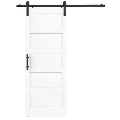 32"x84" Sliding Barn Door with Hardware Kit, Shaker Style Sliding Door with Handle, Track, Floor Guide, White Wood Grain