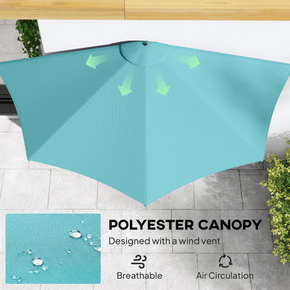 9.8ft Half Umbrella Semi Round Patio Parasol with Crank Handle, Top Vent for Garden, Balcony- NO BASE INCLUDED, Light Bl