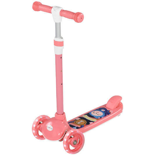 Qaba 3 Wheel Kids Scooter, Toddler Kick Scooter with Adjustable Height, Rear-Fender Brake, LED Light, TPE Handlebar, Pin