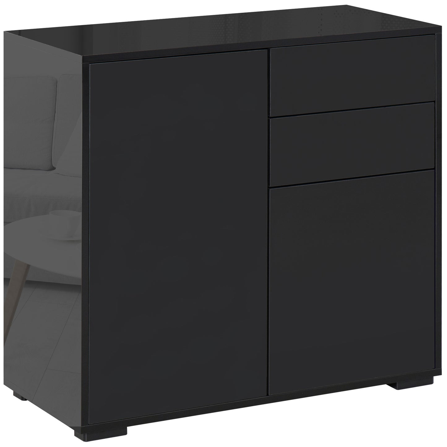 High Gloss Buffet Sideboard with 2 Drawers, 2 Doors and Adjustable Shelf, Kitchen Storage Cabinet with Push Open Design,