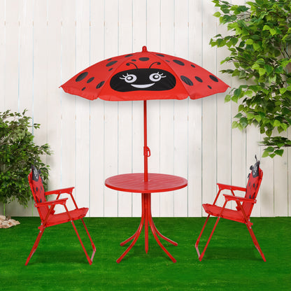 Children Table and Chair Set Outdoor, Kids Folding Picnic Table and Chair Set with Removable & Height Adjustable Sun Umb