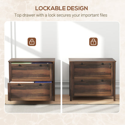 2 Drawer File Cabinet, Lockable Filing Cabinet with Adjustable Hanging Bar for Letter, A4 and Legal Size, Brown