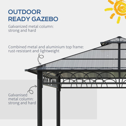10' x 10' Outdoor Hardtop Gazebo Canopy w/ Double PC Roof, Steel Frame, Nettings, Curtains for Garden Lawn Deck, Khaki