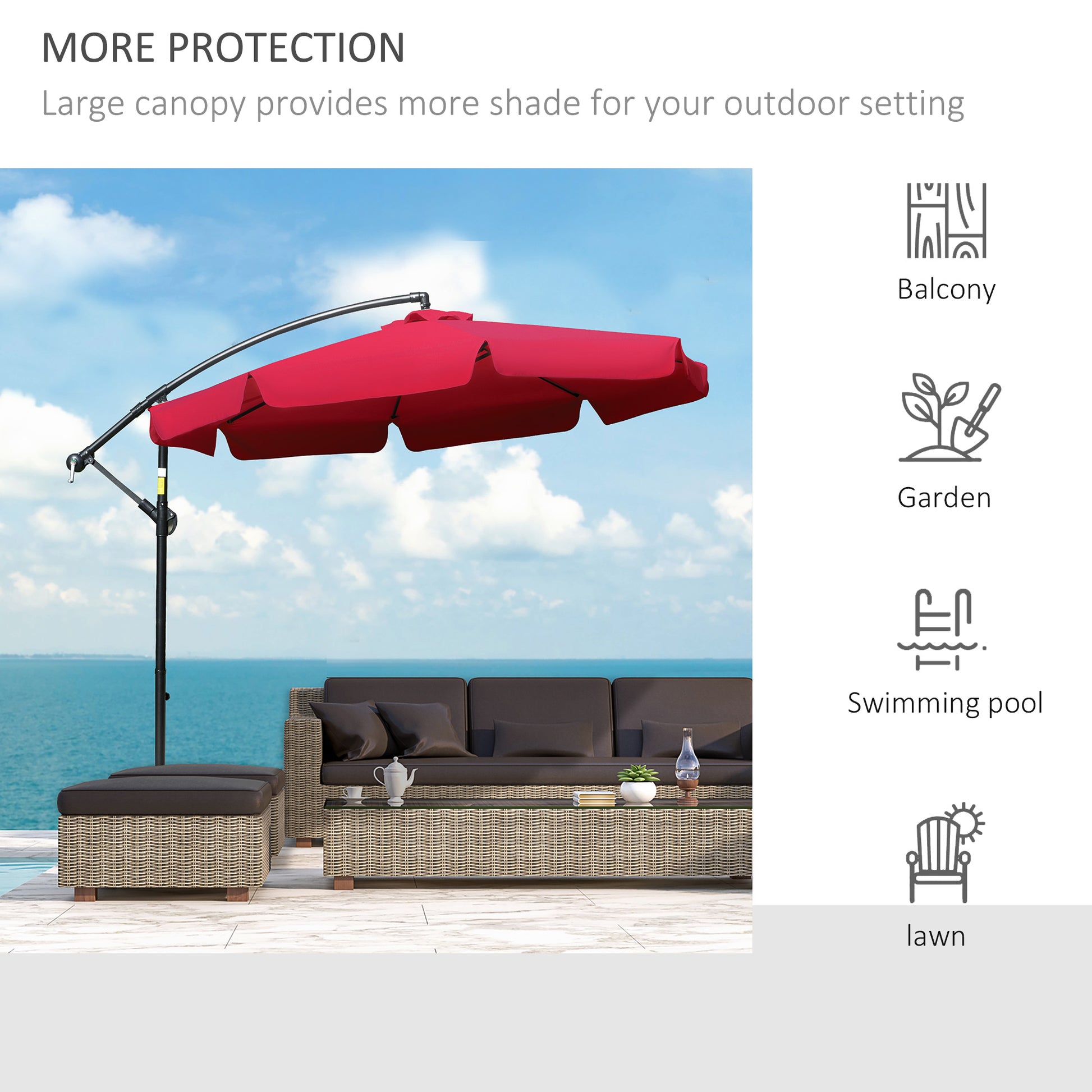 9FT Offset Hanging Patio Umbrella Cantilever Umbrella with Easy Tilt Adjustment, Cross Base and 8 Ribs for Backyard, Poo