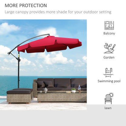 9FT Offset Hanging Patio Umbrella Cantilever Umbrella with Easy Tilt Adjustment, Cross Base and 8 Ribs for Backyard, Poo