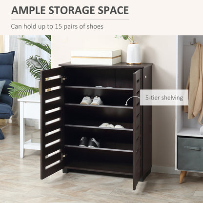 Narrow Shoe Cabinet with 2 Slatted Doors, Modern Shoe Storage Cabinet with Adjustable Shelves for Entryway, Hallway, Liv