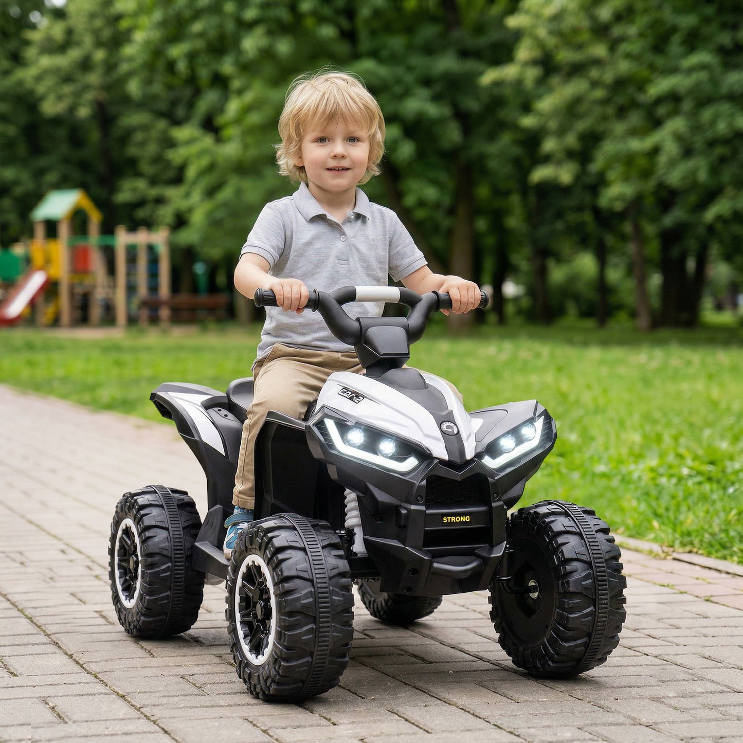 VarietyKart Kids 4 Wheeler Quad with Music, Headlights, High & Low Speed, Kids ATV for 3-5 Years Old Boys & Girl, White