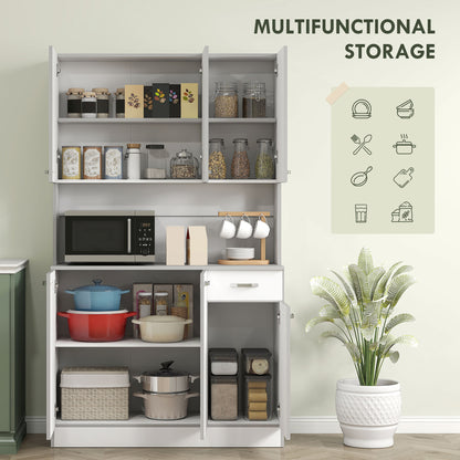 71" Modern Buffet with Hutch, Standing Kitchen Hutch with Storage Cabinets, Drawer, Open Space with Microwave Stand, Whi