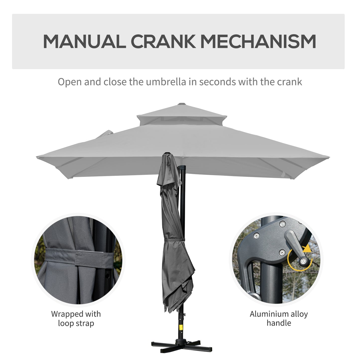 10' x 10' Cantilever Patio Umbrella, Double Top Square Offset Umbrella with 360° Rotation, 5 Adjustable Tilt Angles, Umb